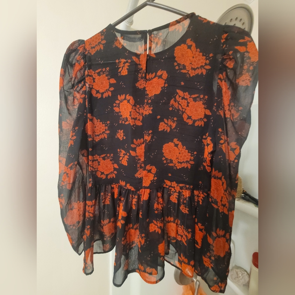 Zara Black and Red Floral Blouse
